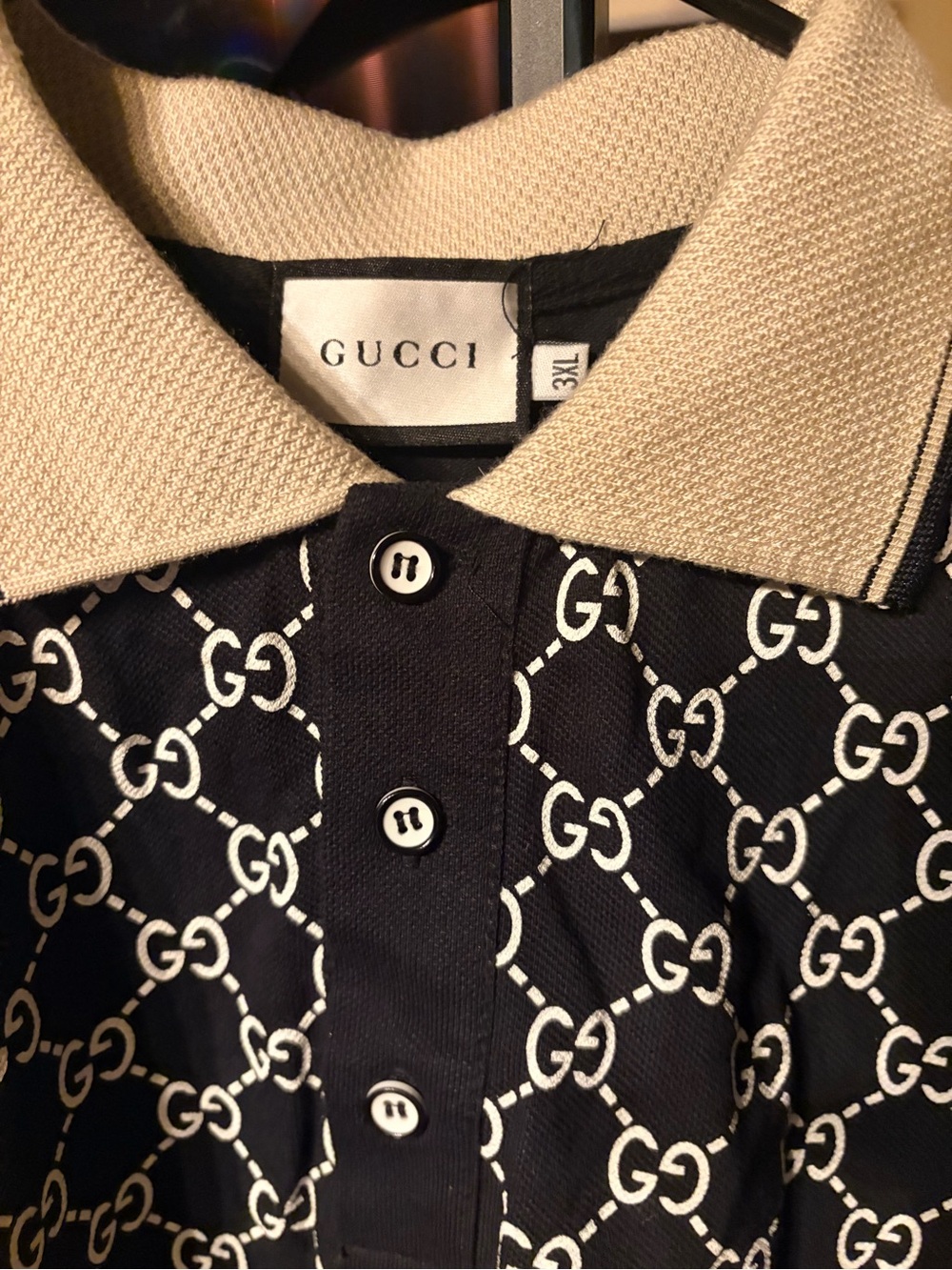 Gucci Black GG Monogram Polo with Cream Collar - Picture 3 of 3